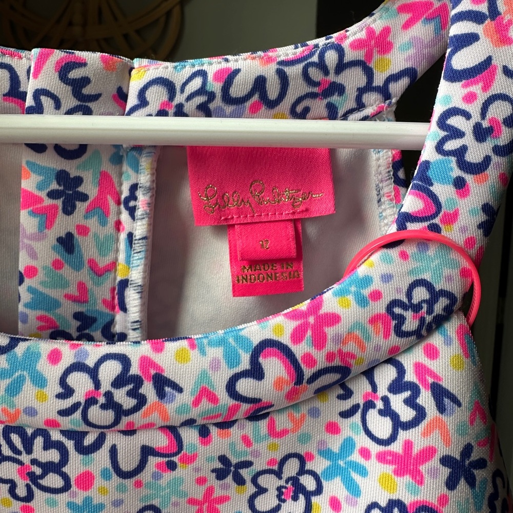 Lilly Pulitzer Pink Navy Multi Floral Scalloped Shift Dress - Picture 3 of 4